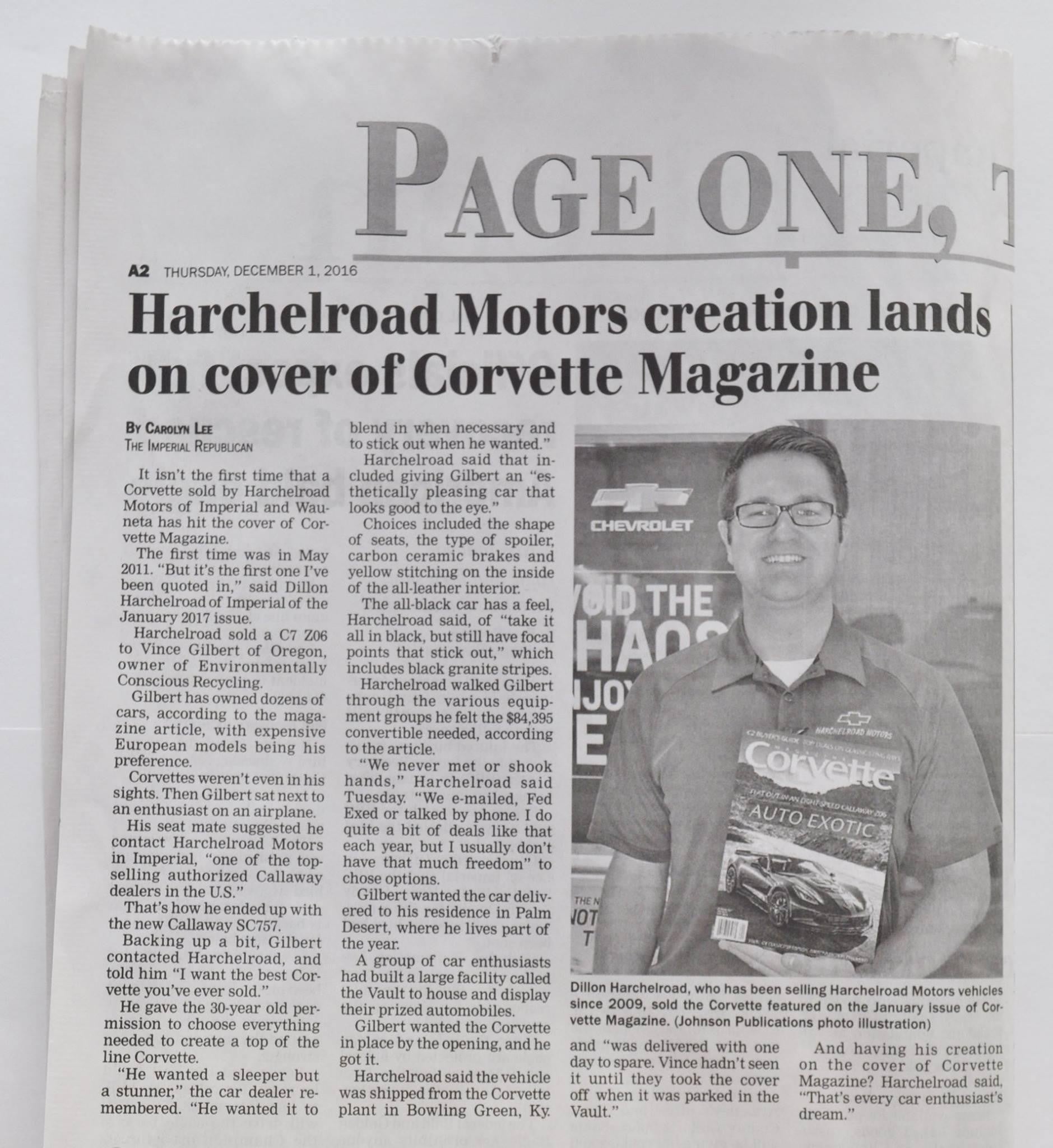 Front cover of the January 2017 Issue of Corvette Magazine